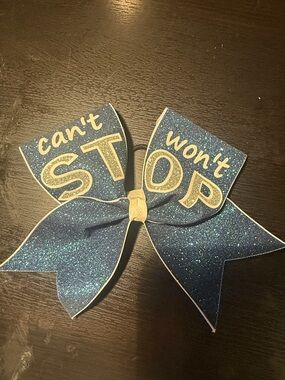 Glitter Navy Blue Cheer Bow with Gold Lettering